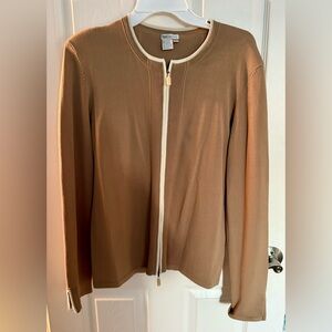 Worth women’s zipper sweater or jacket, large, tan
